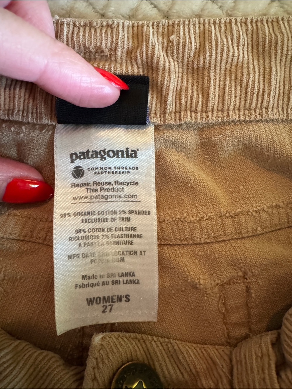Patagonia Corduroy Pants in Tan Size 27 - Picture 7 of 11